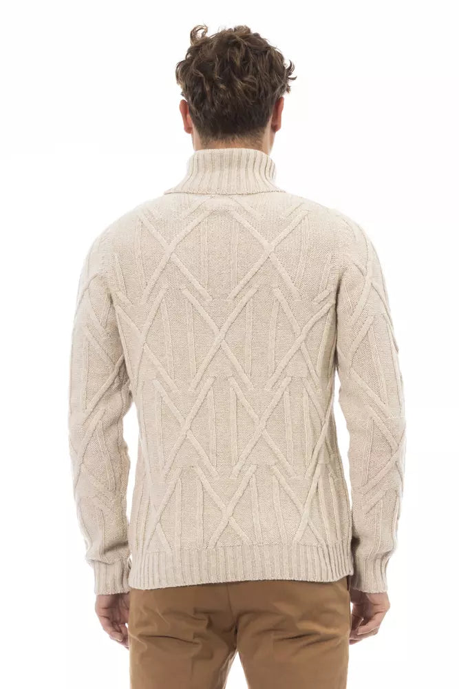 Beige Merino Wool Men Sweater