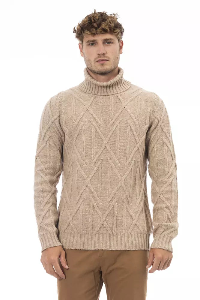 Beige Merino Wool Men Sweater