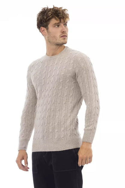 Beige Viscose Men Sweater