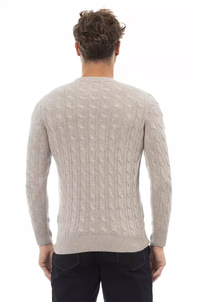 Beige Viscose Men Sweater