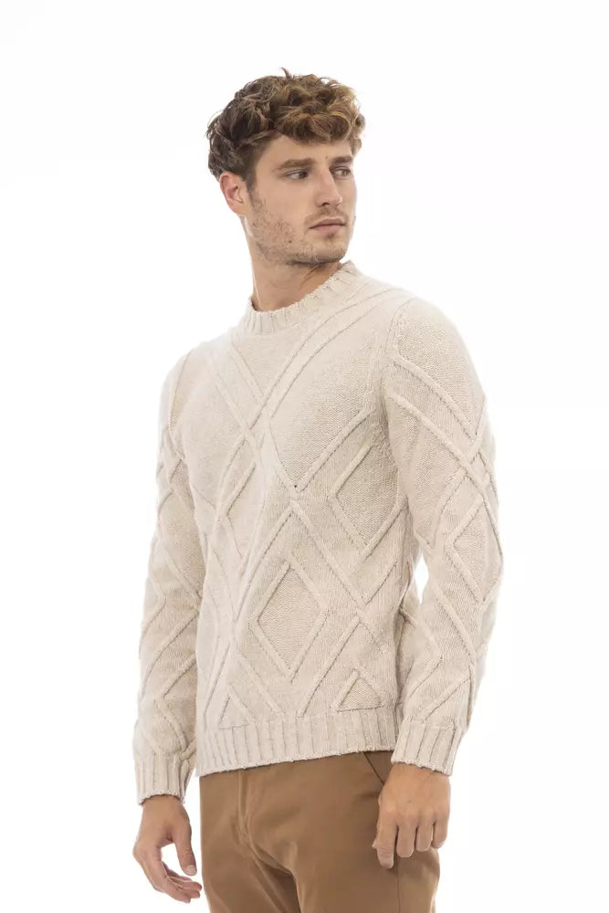 Beige Merino Wool Men Sweater