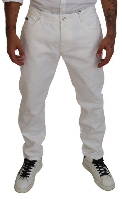 Elegant White Cotton Denim Jeans