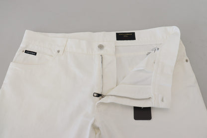 Elegant White Cotton Denim Jeans