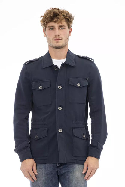 Blue Cotton Men Jacket