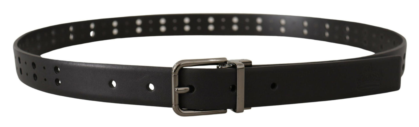 Elegant Black Leather Belt with Metal Buckle