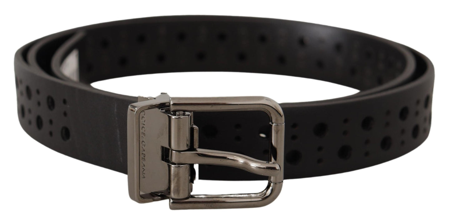 Elegant Black Leather Belt with Metal Buckle