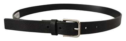 Elegant Black Leather Belt with Metal Buckle