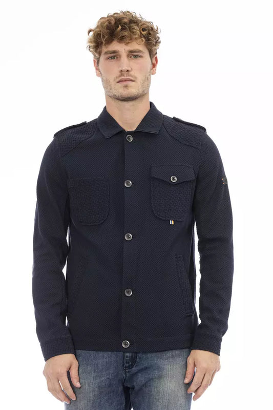 Blue Cotton Men Jacket