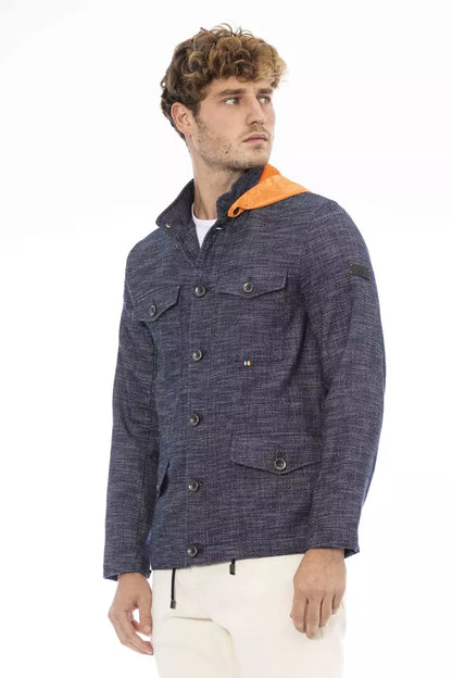 Blue Cotton Men Jacket