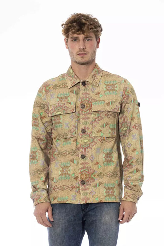 Beige Cotton Men Shirt