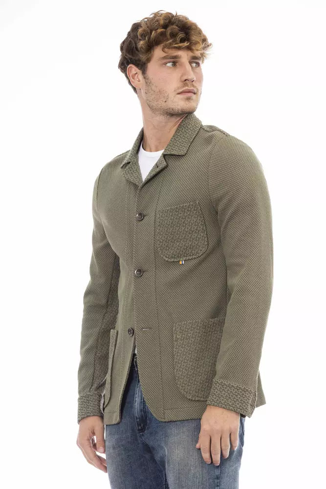 Green Cotton Men Blazer