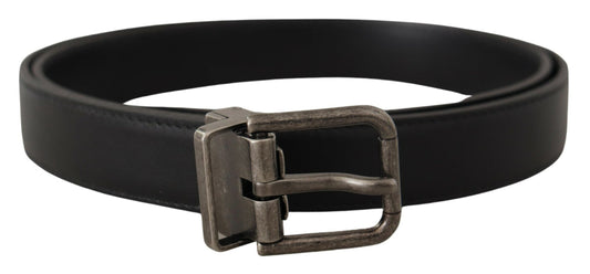 Elegant Black Leather Belt with Metal Buckle