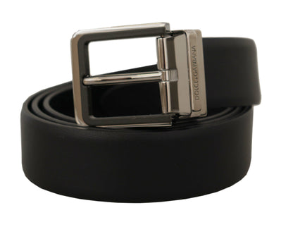 Elegant Black Leather Belt with Metal Buckle