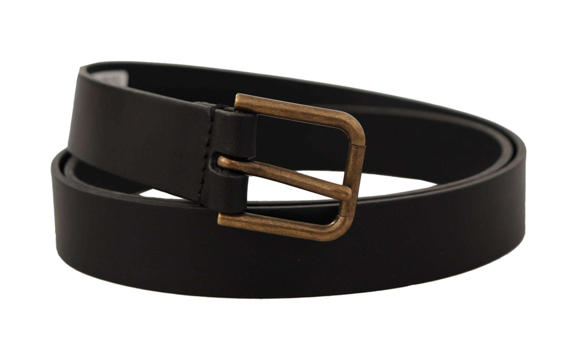 Elegant Black Leather Belt with Metal Buckle