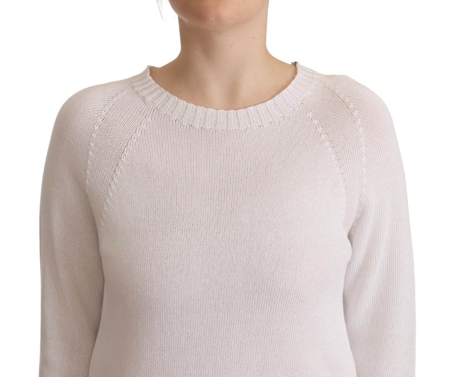 Elegant White Cotton Pullover Sweater