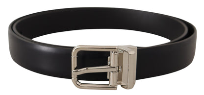 Elegant Black Leather Belt with Metal Buckle