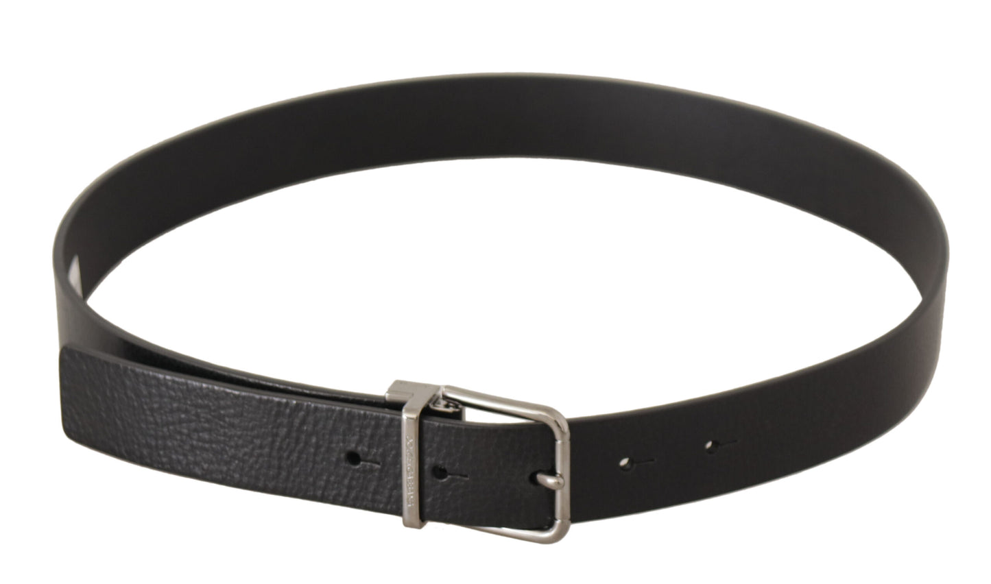 Elegant Black Leather Belt with Metal Buckle