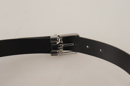 Elegant Black Leather Belt with Metal Buckle