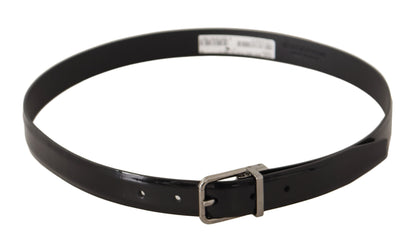 Elegant Black Leather Belt with Metal Buckle