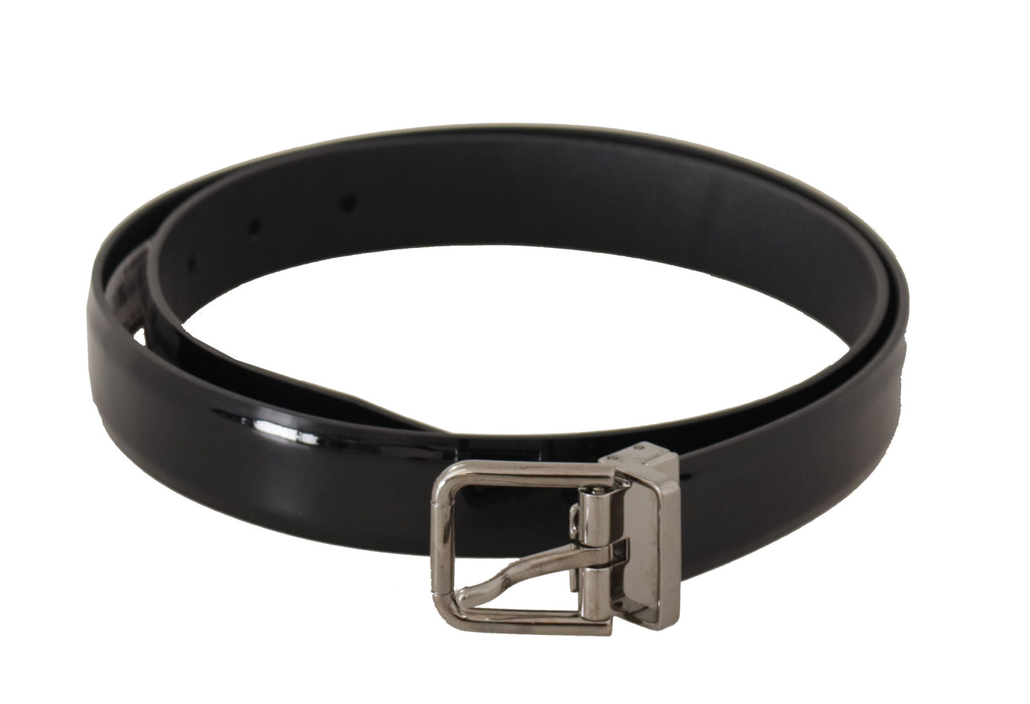 Elegant Black Leather Belt with Metal Buckle