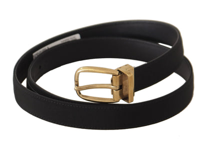 Elegant Black Canvas-Leather Men's Belt