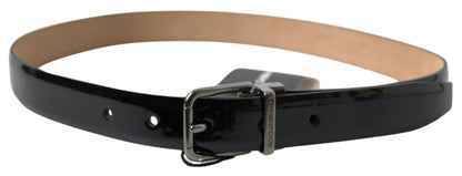 Elegant Black Leather Belt with Metal Buckle