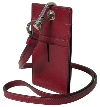 Elegant Red Leather Cardholder with Lanyard