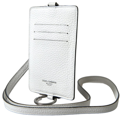 Elegant White Leather Cardholder Lanyard