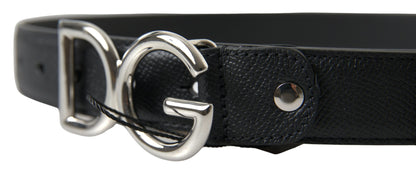 Elegant Black Leather Belt with Metal Buckle