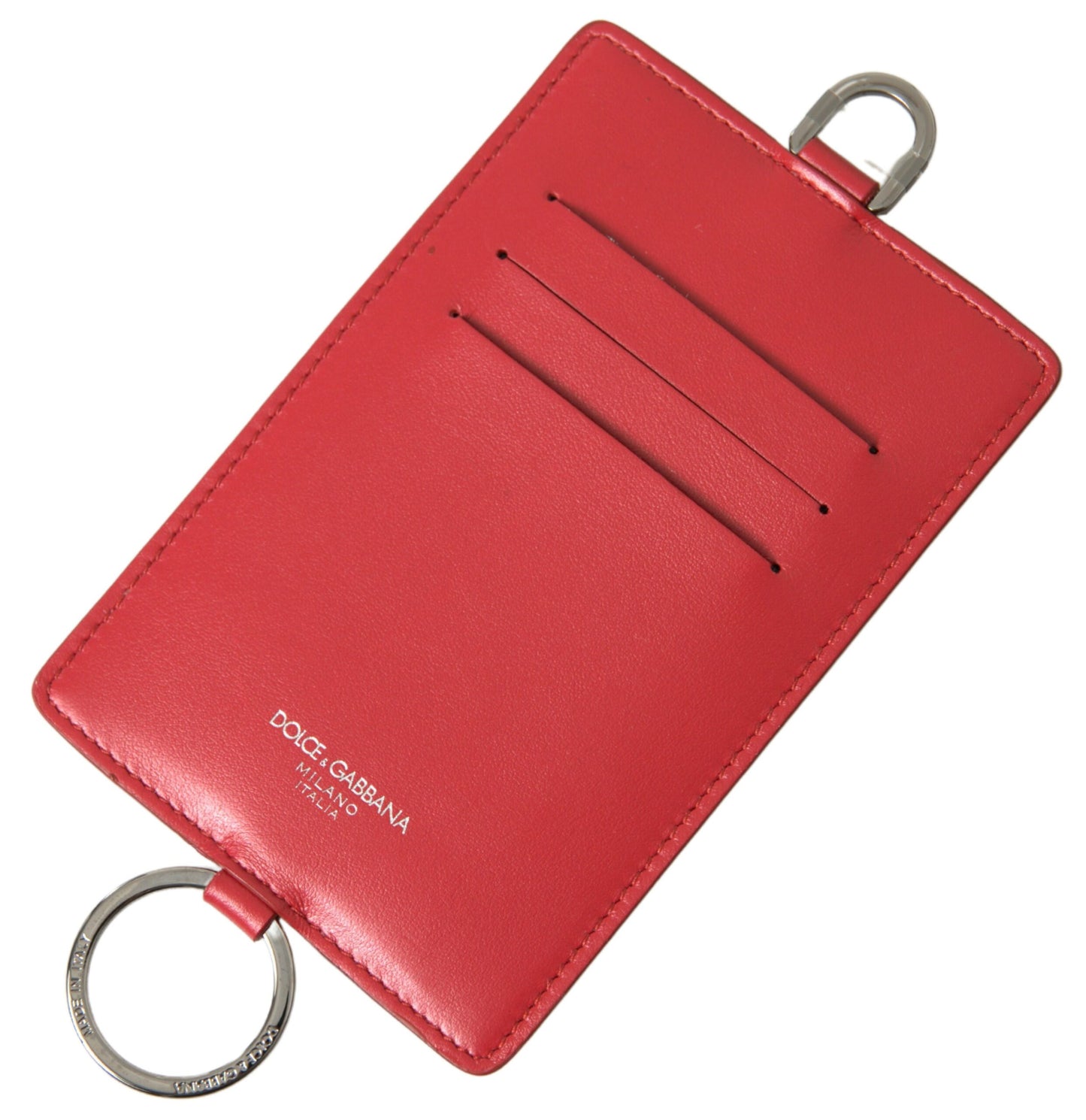 Elegant Red Leather Lanyard Card Holder