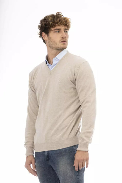 Beige Wool Men Sweater