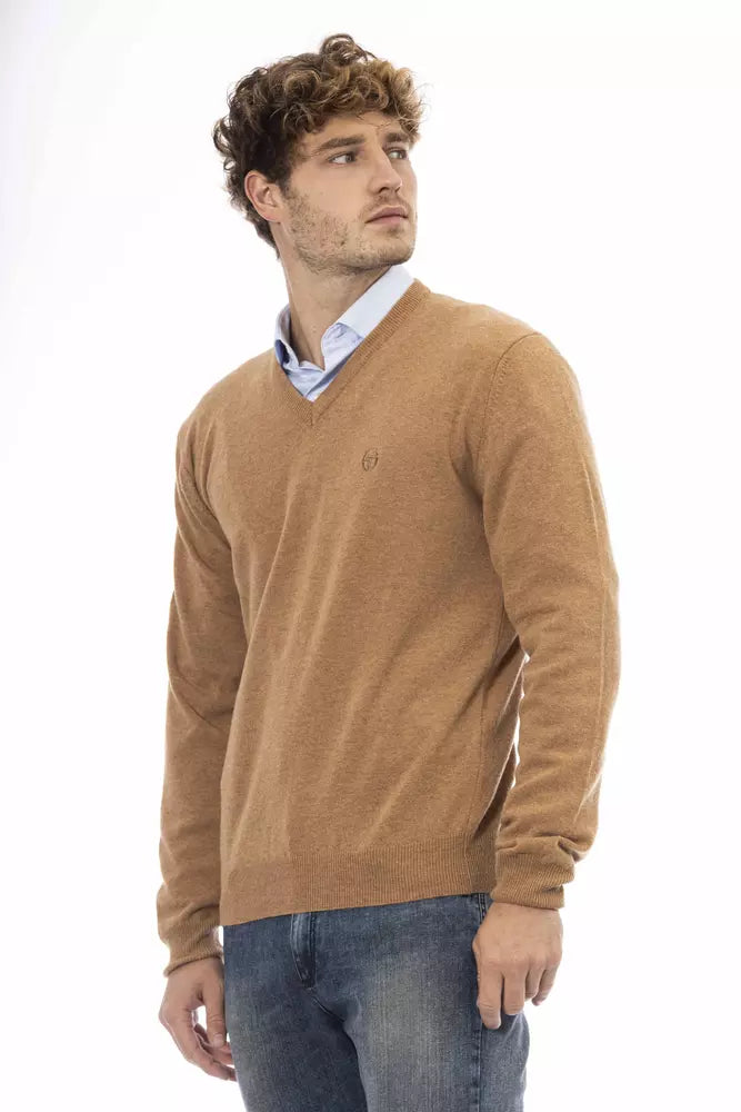 Beige Wool Men Sweater