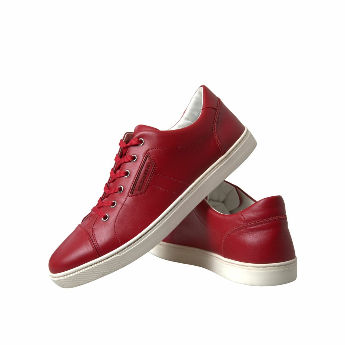 Elegant Red Leather Low Top Sneakers