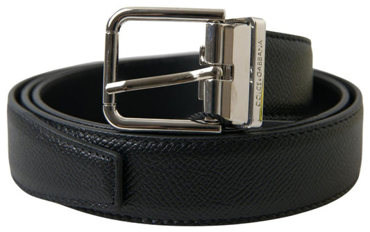 Elegant Black Leather Belt with Metal Buckle