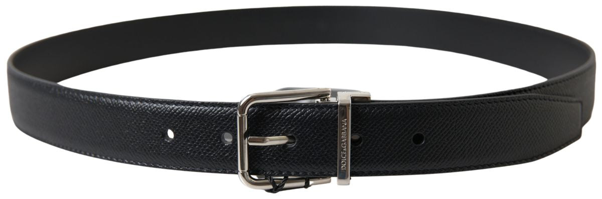 Elegant Black Leather Belt with Metal Buckle