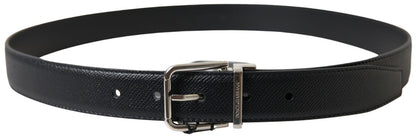 Elegant Black Leather Belt with Metal Buckle