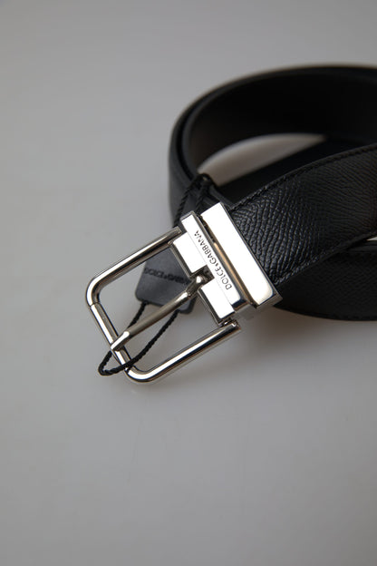 Elegant Black Leather Belt with Metal Buckle