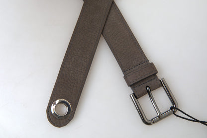 Elegant Brown Leather Belt with Metal Buckle