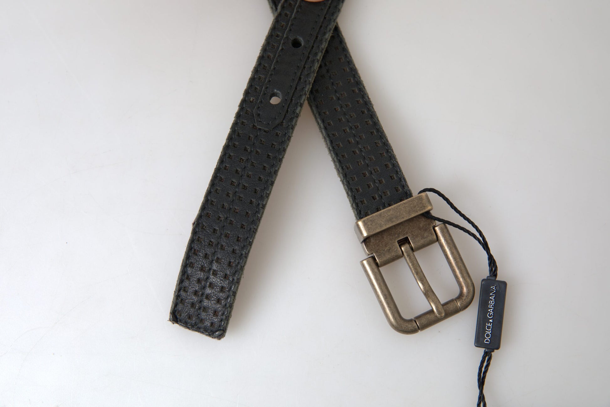 Elegant Black Leather-Cotton Blend Belt