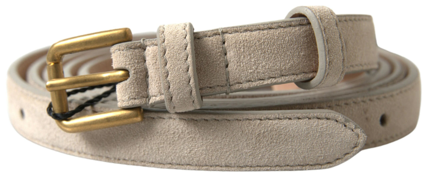 Elegant Beige Leather Belt with Metal Buckle