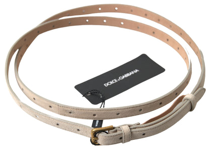 Elegant Beige Leather Belt with Metal Buckle