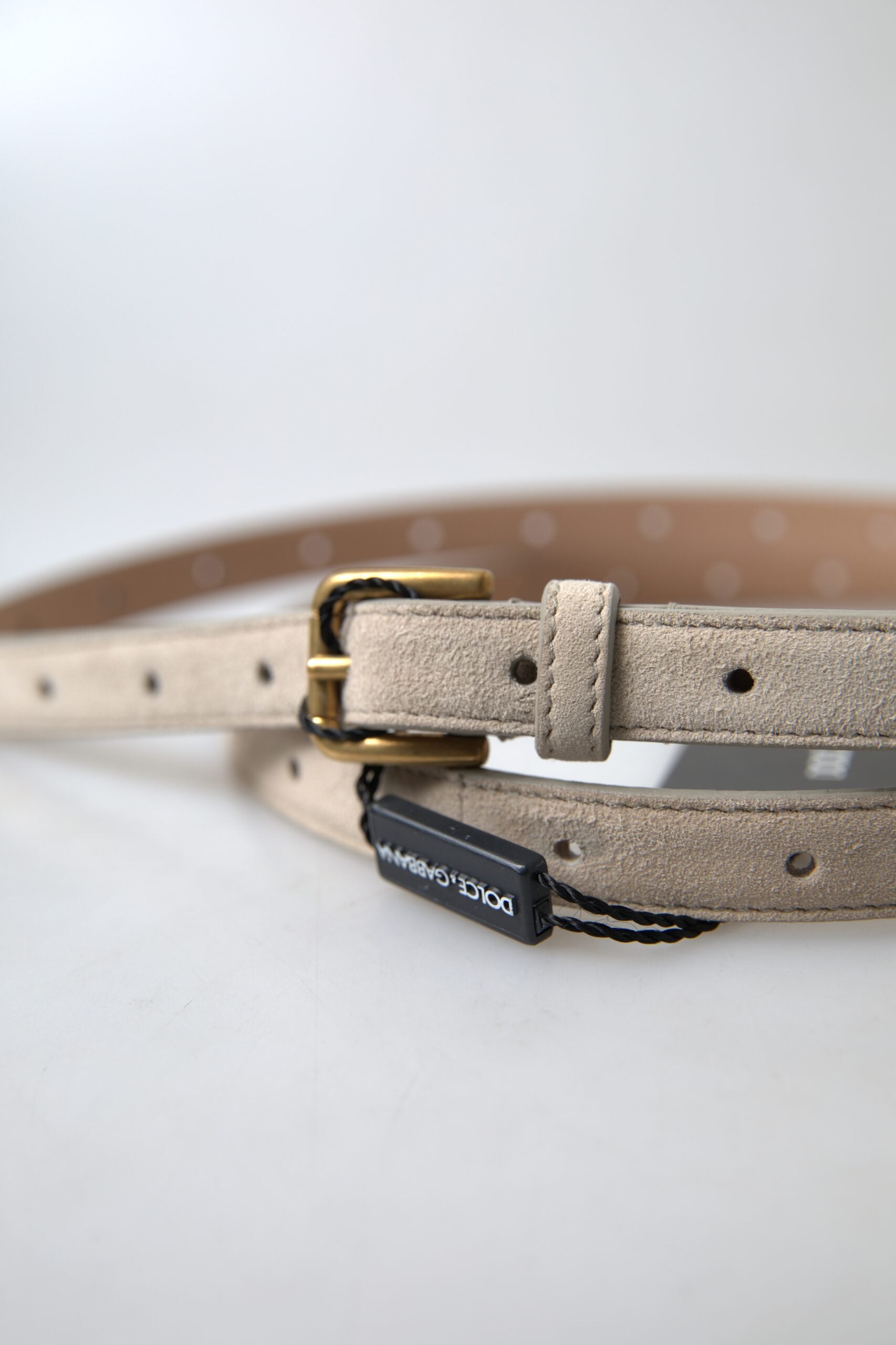 Elegant Beige Leather Belt with Metal Buckle