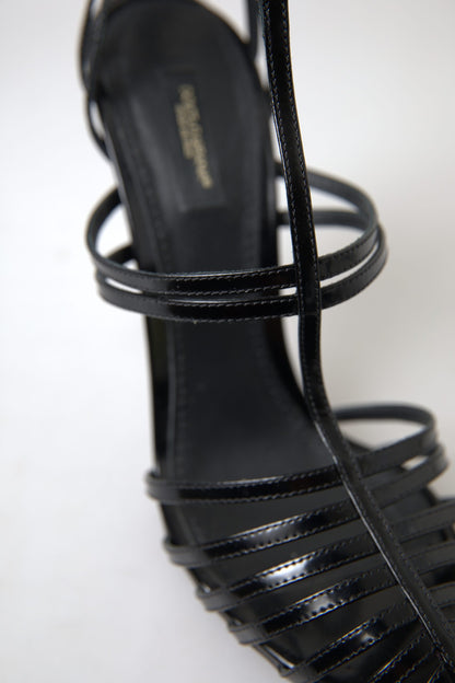 Elegant Black Leather Stiletto Sandals