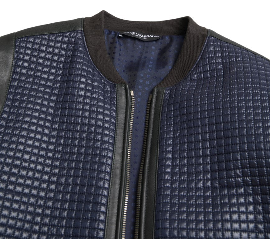 Elegant Blue Nylon Zip Blouson Jacket