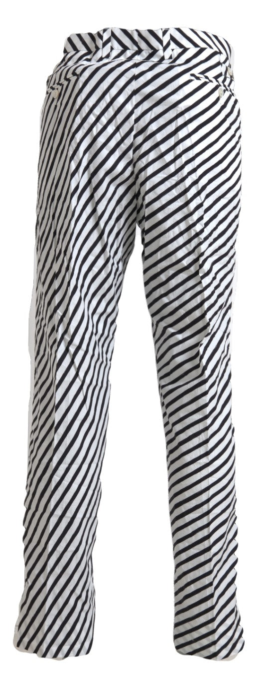 Elegant Black & White Striped Cotton Pants