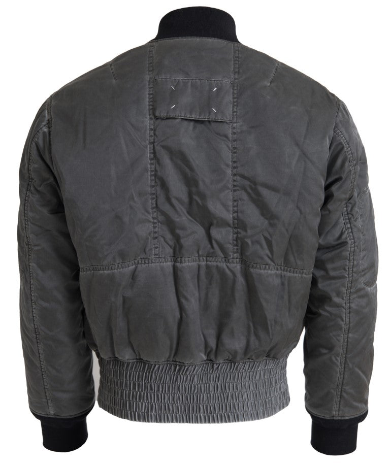 Elegant Gray Bomber Jacket Full Zip Closure