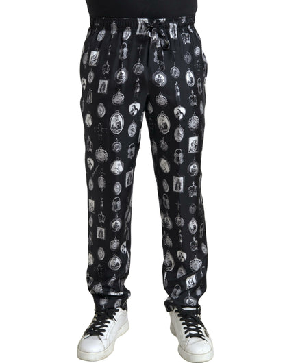 Elegant Silk Joggers with Religious Print