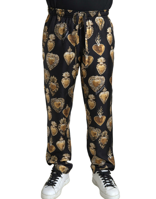 Elegant Silk Joggers with Heart Print