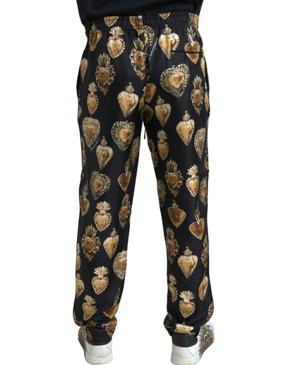 Elegant Silk Joggers with Heart Print