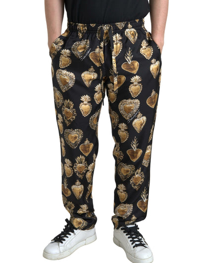 Elegant Silk Joggers with Heart Print